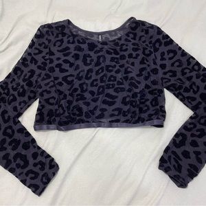 Mesh Cropped Long Sleeve Cheetah Print Top